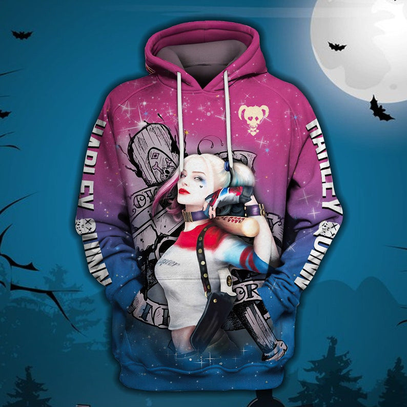 Harley Quinn Halloween Cosplay 3d Hoodie Zipper Hoodie