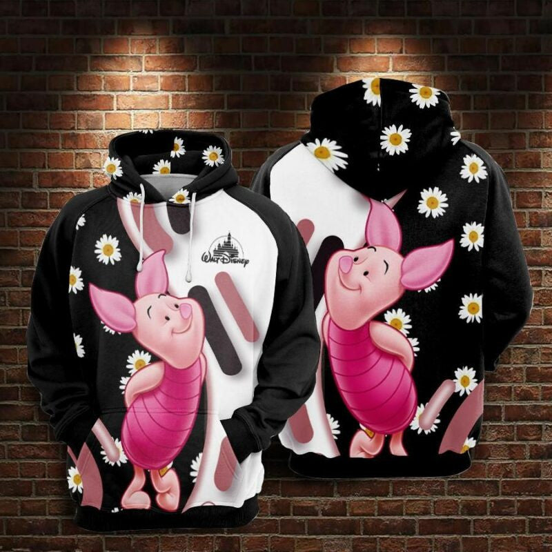 Daisy Flower And Piglet Cartoon Winnie The Pooh Over Print 3d Hoodie Zip Hoodie
