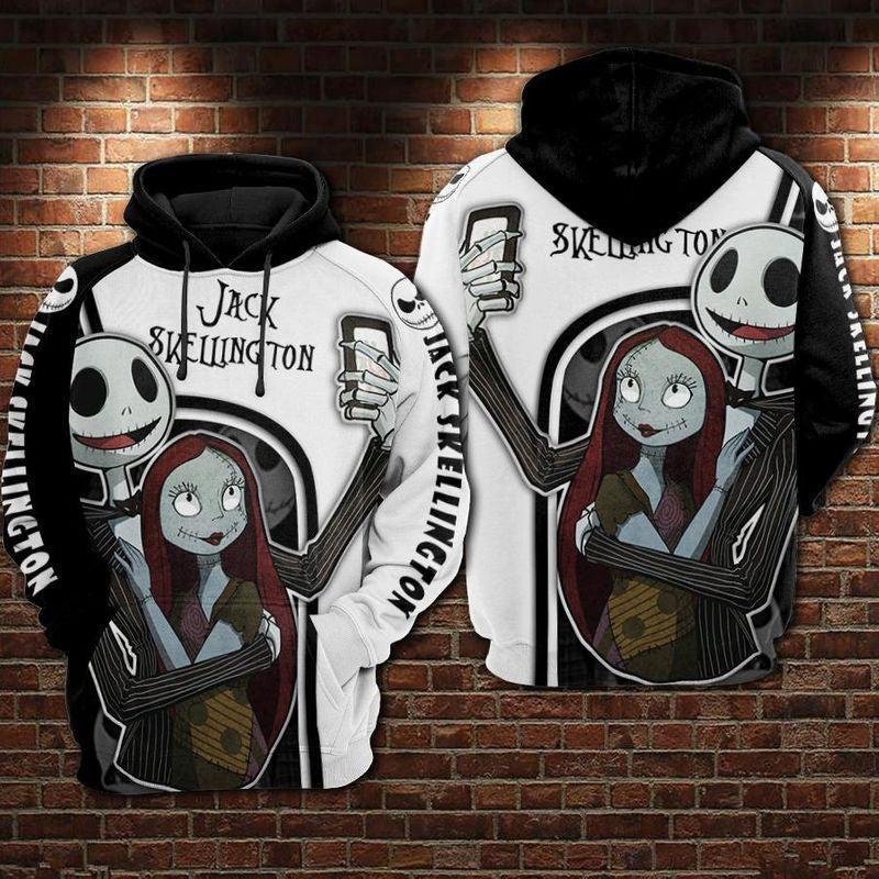 Jack Skellington And Sally The Nightmare Before Christmas Selfie Over Print 3d Hoodie Zip Hoodie