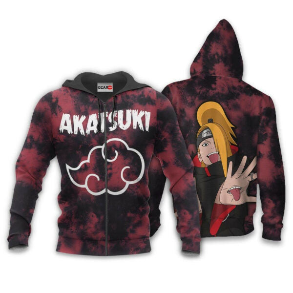 Akatsuki Deidara Tie Dye Style Naruto Anime 1k382 Fan Gift Stylist Unisex Cartoon Graphic Outfits Aop 3d Hoodie, Zip Hoodie 371