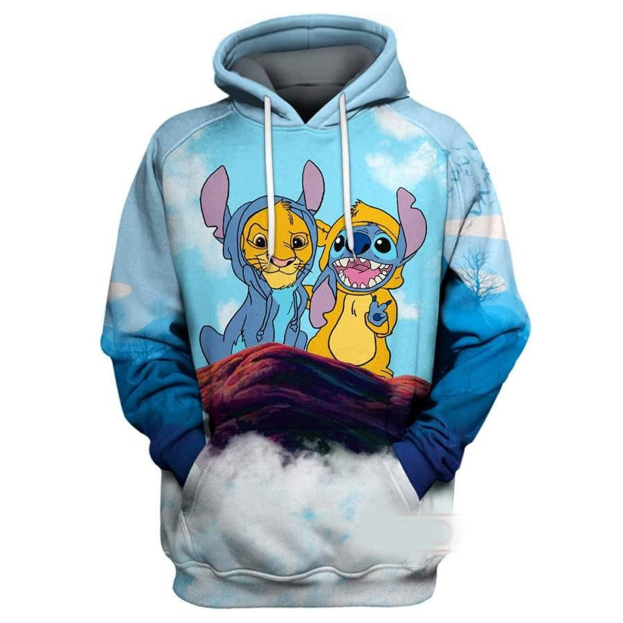 Disney Cartoon Characters Fan Gift, Stitch And Simba Disney, Simba The Lion King All Over Print Hoodie