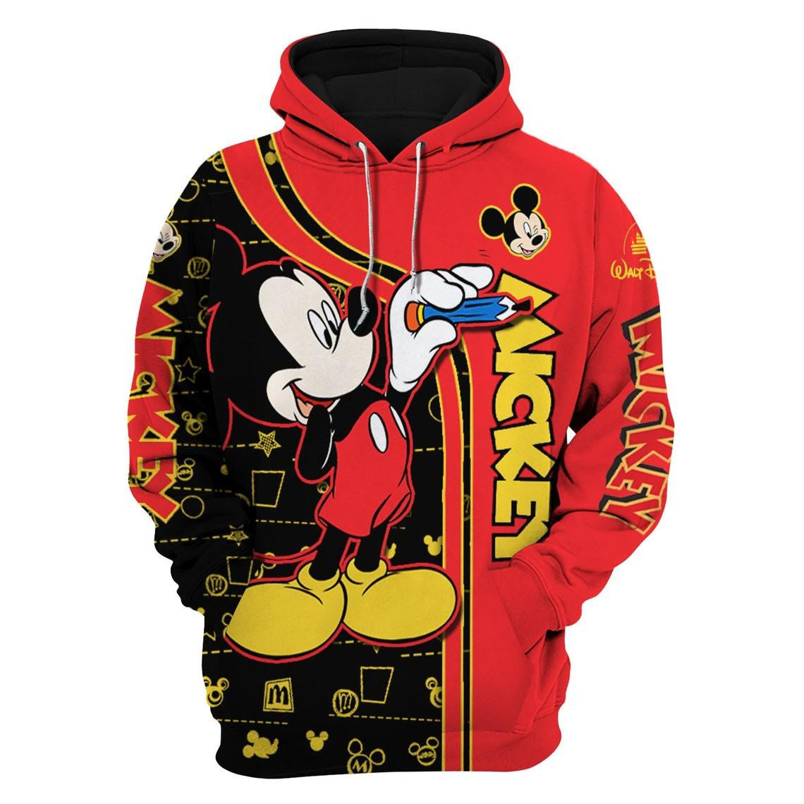 Mickey Mouse Drawing Fan Gift, Mickey Mouse Drawing Stylist Unisex Cartoon Graphic Outfits Gift Aop Hoodie, Zip Hoodie