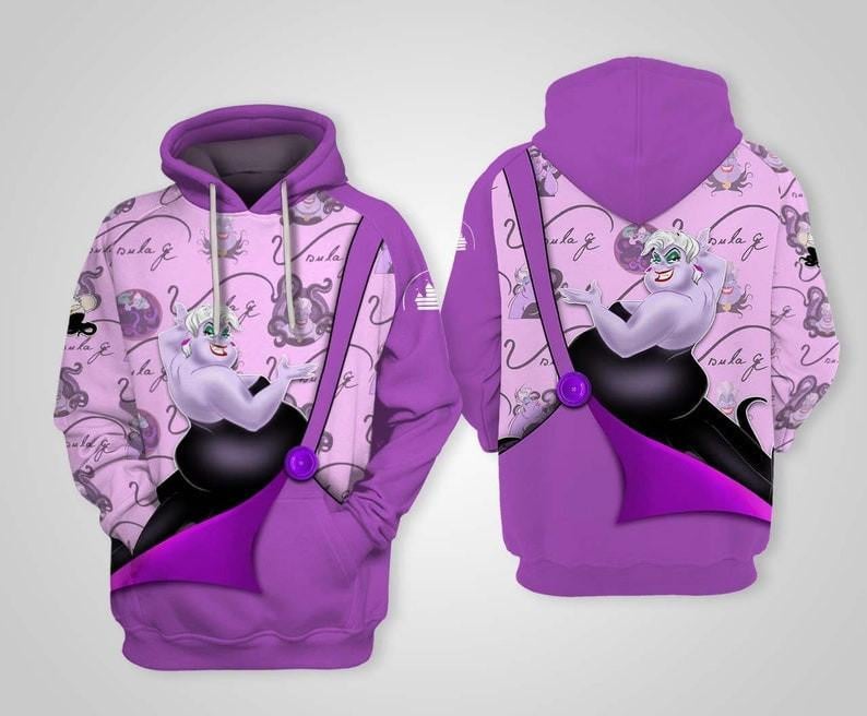 Disney Cartoon Villians, Ursula The Little Mermaid Disney All Over Print Hoodie, Zip Hoodie