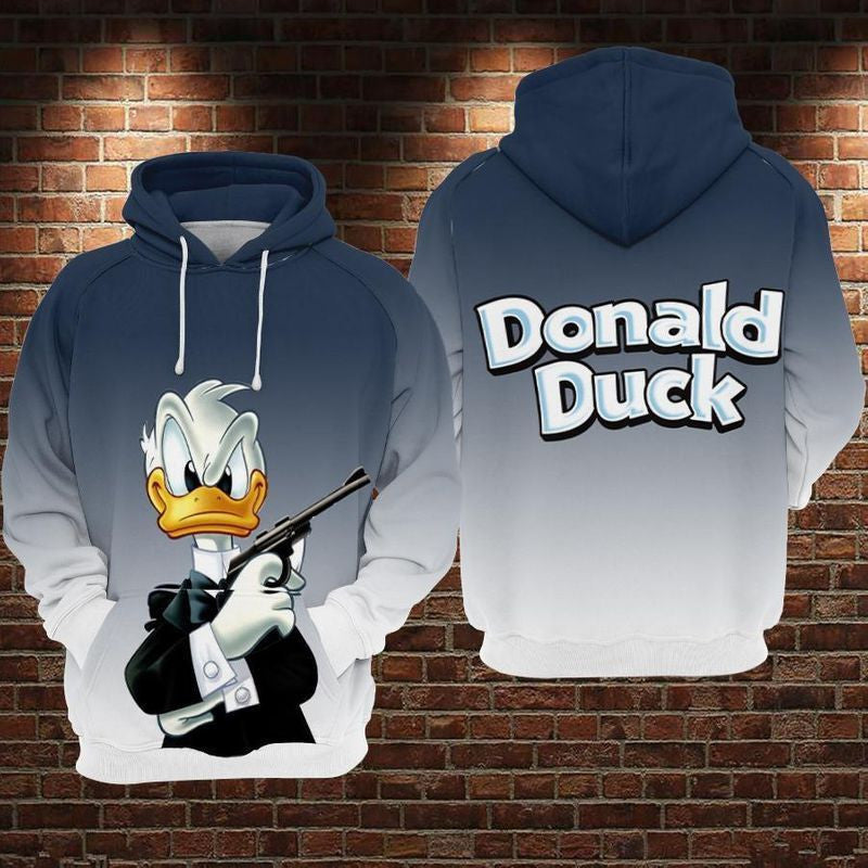 Donald Duck Disney 007 James Bond Over Print 3d Hoodie Zip Hoodie