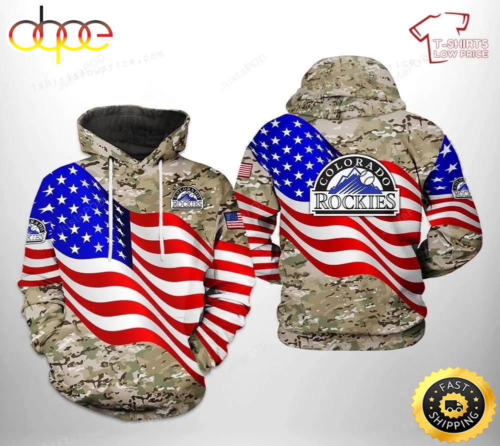 MLB Colorado Rockies Us Flag Camo Veteran 3D Hoodie Zip Hoodie, MLB 3D All Over Print Hoodie Zip Hoodie