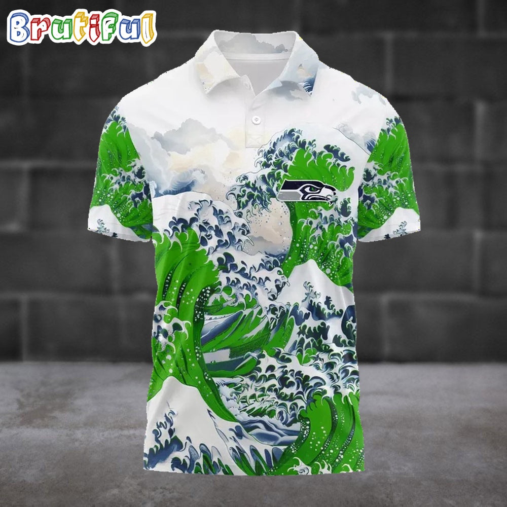 NFL Seattle Seahawks Football Great Wave Polo Shirt