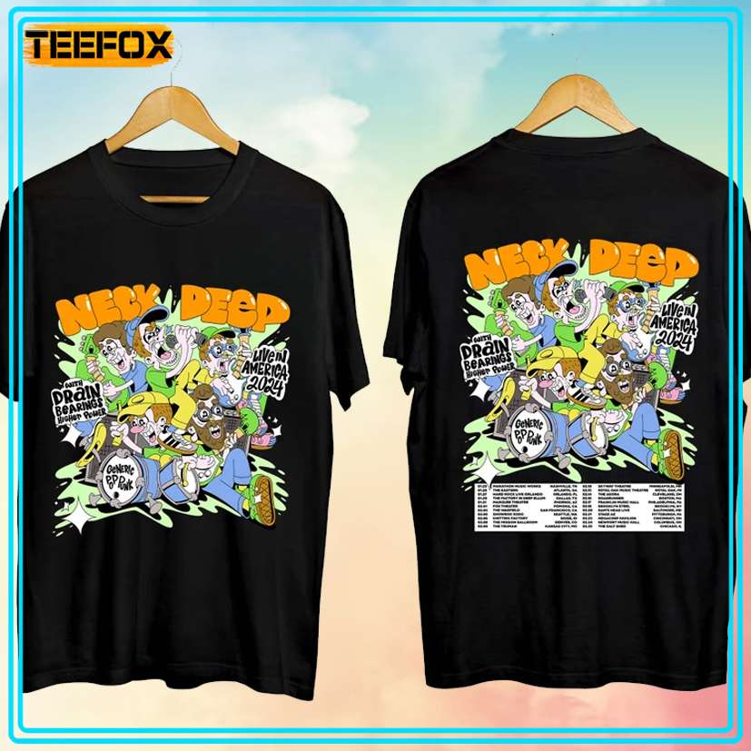 Neck Deep With Drain, Bearings, Higher Power Tour 2024 Graphic Unisex T-Shirt, hoodie, long sleeve, sweatshirt and tank top
