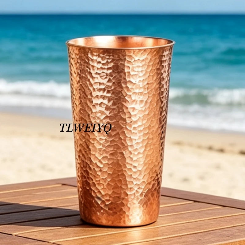 Handcrafted Pure Copper Beer Mug, 360 ml Camping Straight Coffee Cup,Engraving Hammer Texture Cold Drink Cup Vintage Drinkware