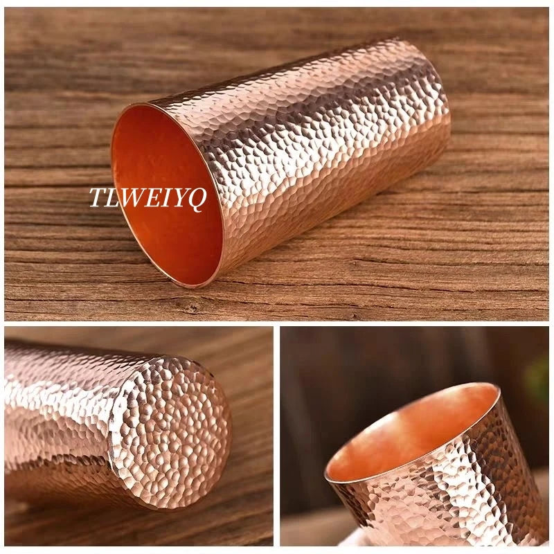 Handcrafted Pure Copper Beer Mug, 360 ml Camping Straight Coffee Cup,Engraving Hammer Texture Cold Drink Cup Vintage Drinkware