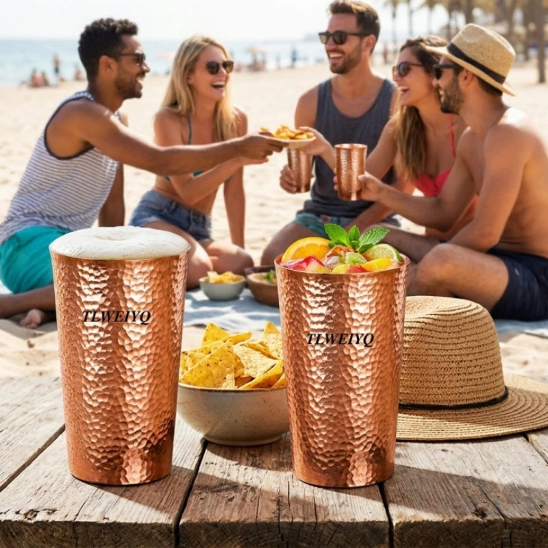 Handcrafted Pure Copper Beer Mug, 360 ml Camping Straight Coffee Cup,Engraving Hammer Texture Cold Drink Cup Vintage Drinkware