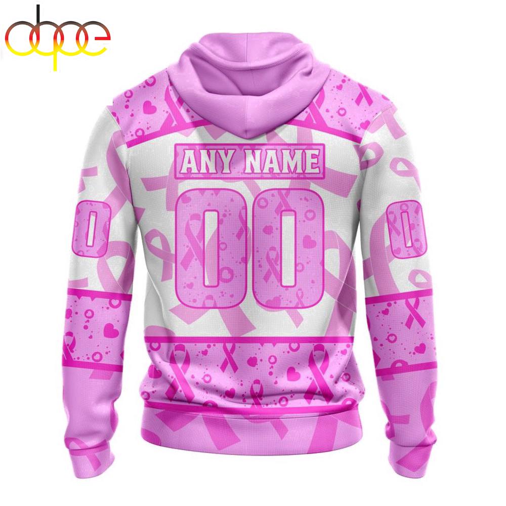 Custom Name And Number NHL Arizona Coyotes Pink October Breast Cancer Awareness 3D Hoodie