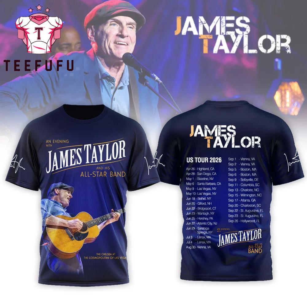 James Taylor And His All-Star Band US Tour 2026 3D Shirt