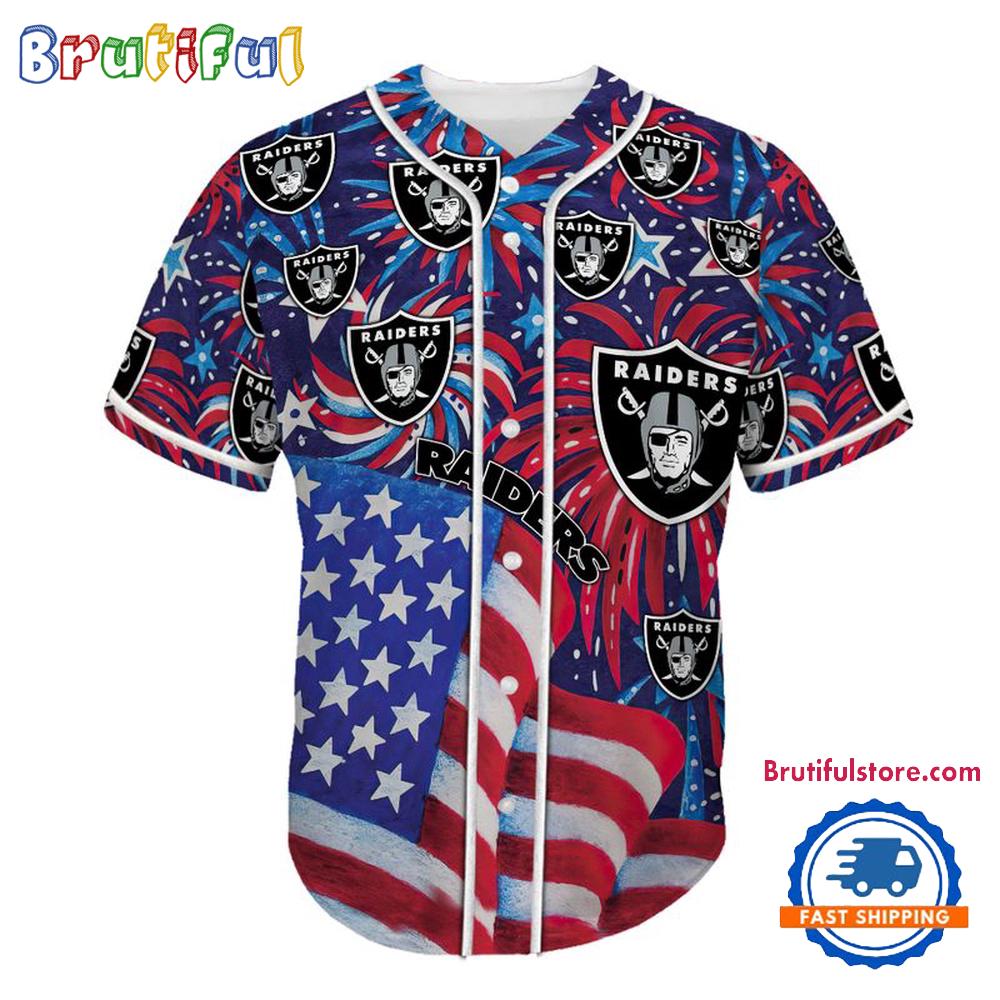 Las Vegas Raiders USA Flag Independence Day Baseball Jersey, Sport Team 4th of July Jersey